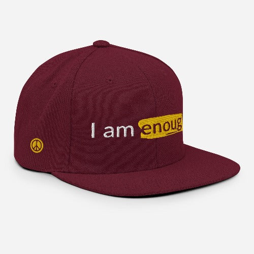 I AM ENOUGH ORIGINAL - Embroidered Snapback Hat with Peace Sign on the Side | I Am Enough Collection