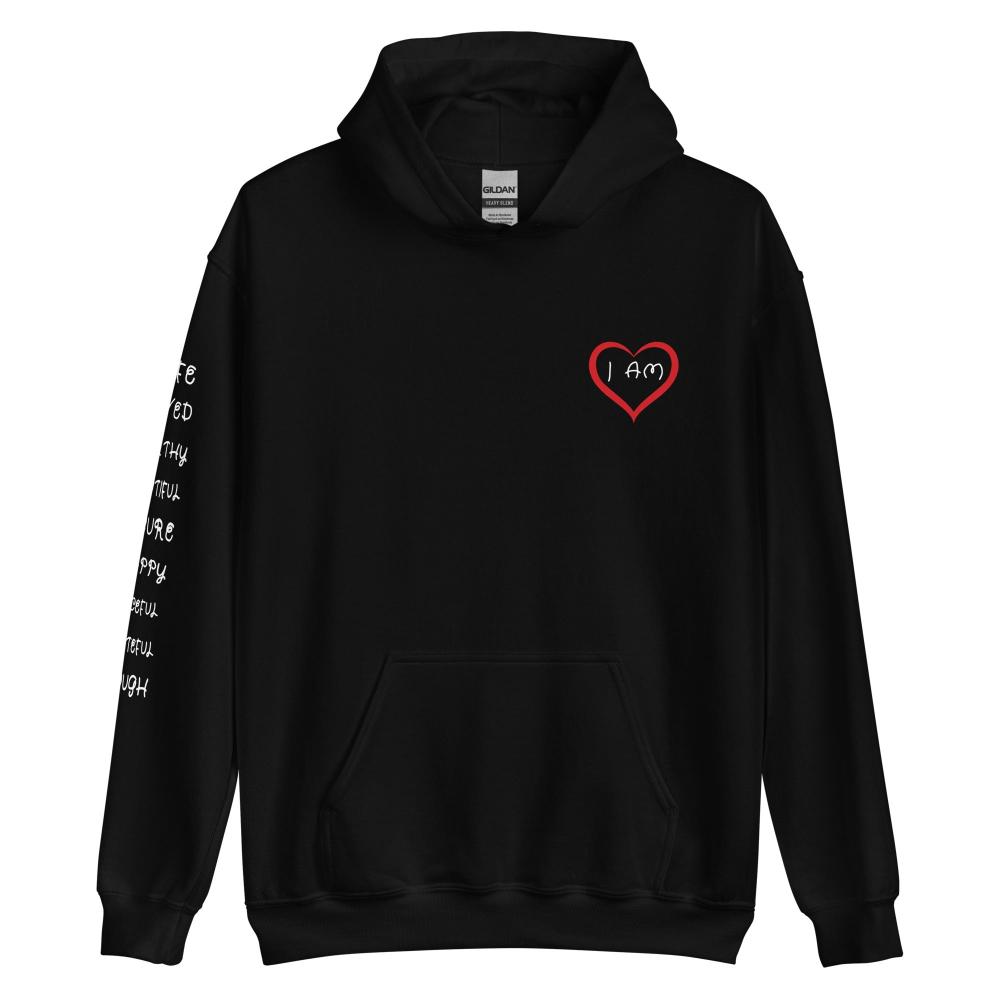 I AM HEART - Affirmation on Sleeve Hoodie for Men | I Am Enough Collection