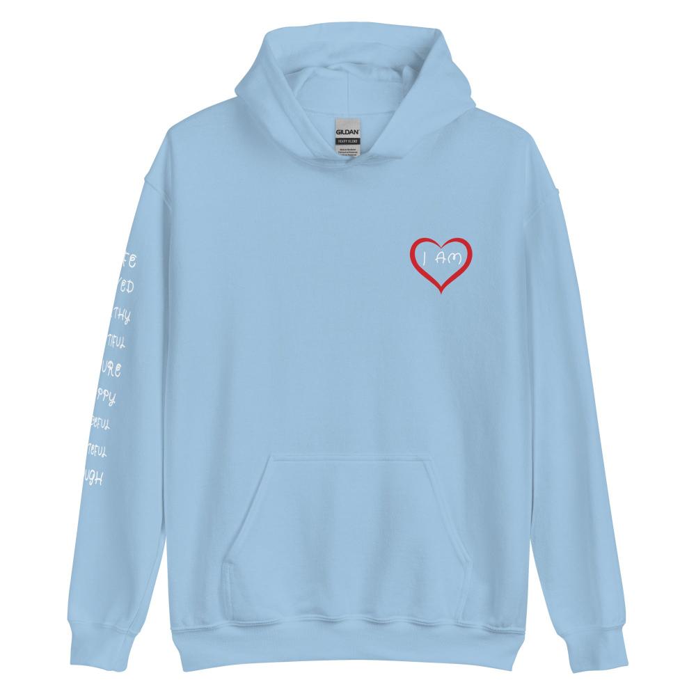 I AM HEART - Affirmation on Sleeve Hoodie for Men | I Am Enough Collection