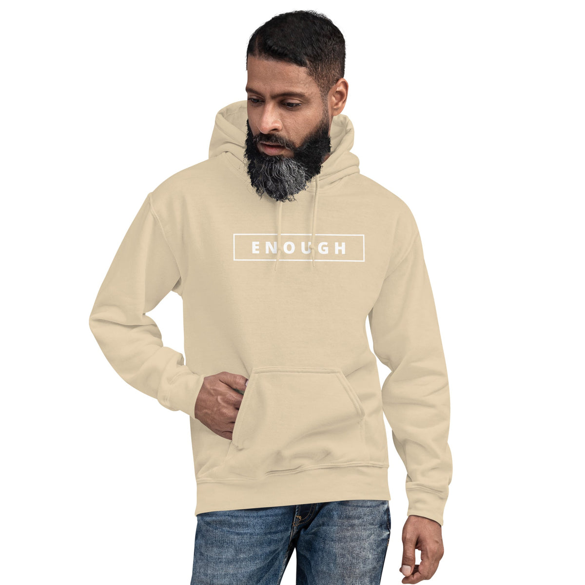 ENOUGH Positivity Motivational Mental Health Message Hoodie for Men | I Am Enough Collection