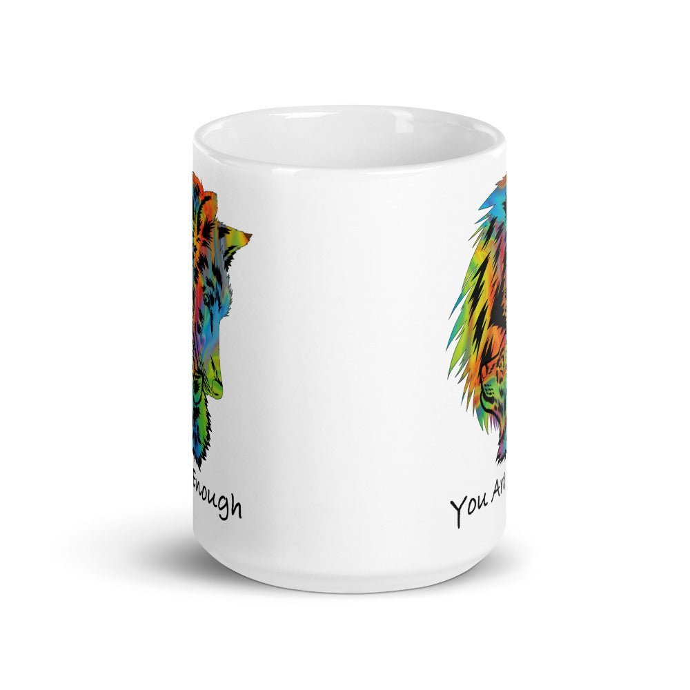 YOU ARE ENOUGH WOLF with BABY WOLF - Large Inspirational 15oz Mug | I Am Enough Collection