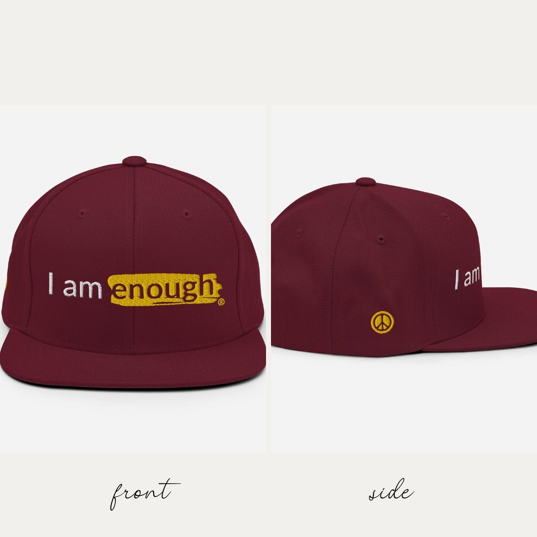 I AM ENOUGH ORIGINAL - Embroidered Snapback Hat with Peace Sign on the Side | I Am Enough Collection