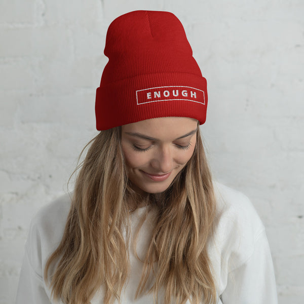 ENOUGH Embroidered BEANIE Positive Message Cuffed Plain Skull Knit Cap | I Am Enough Collection