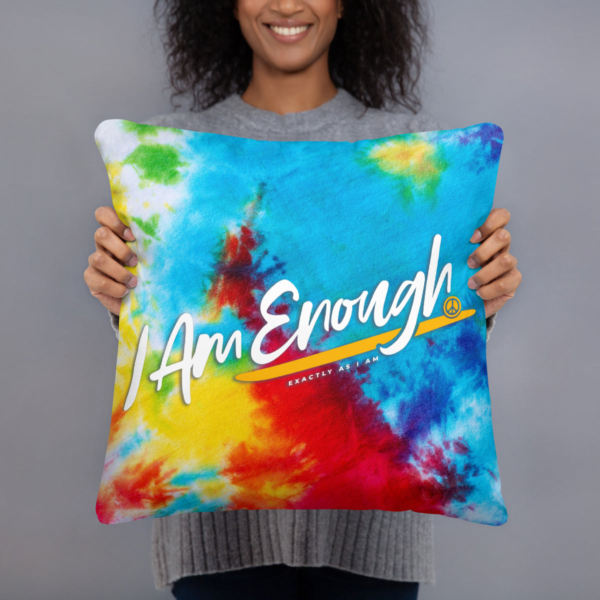 I AM ENOUGH TIE DYE PILLOW with Inspirational Message Home Decor | I Am Enough Collection