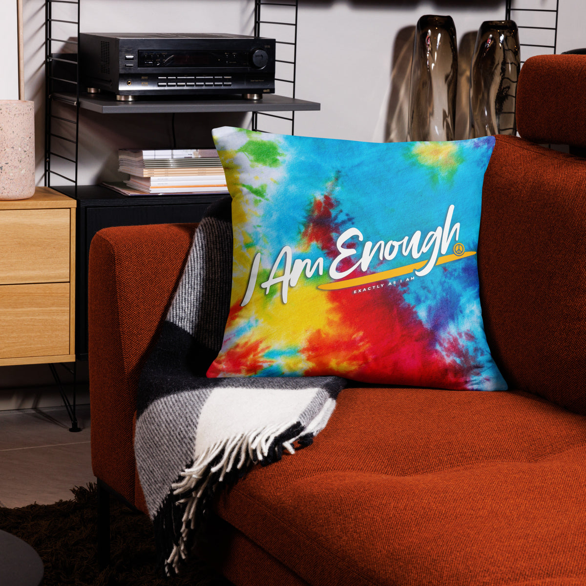 I AM ENOUGH TIE DYE PILLOW 22 X 22 Inspirational Message Home Decor'