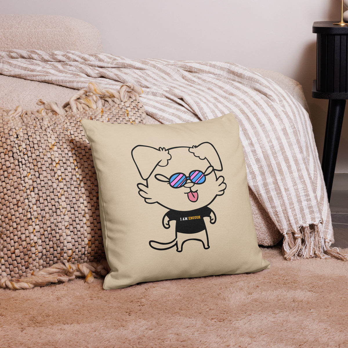 NOT THE LITTLE GUY Collection Mascot Mental Health Premium Pillow | I Am Enough Collection