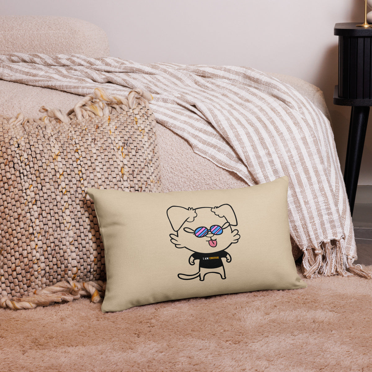 NOT THE LITTLE GUY Collection Mascot Mental Health Premium Pillow | I Am Enough Collection