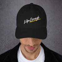 I AM ENOUGH SCRIPT Embroidered Baseball Cap Hat with Peace Sign | I Am Enough Collection