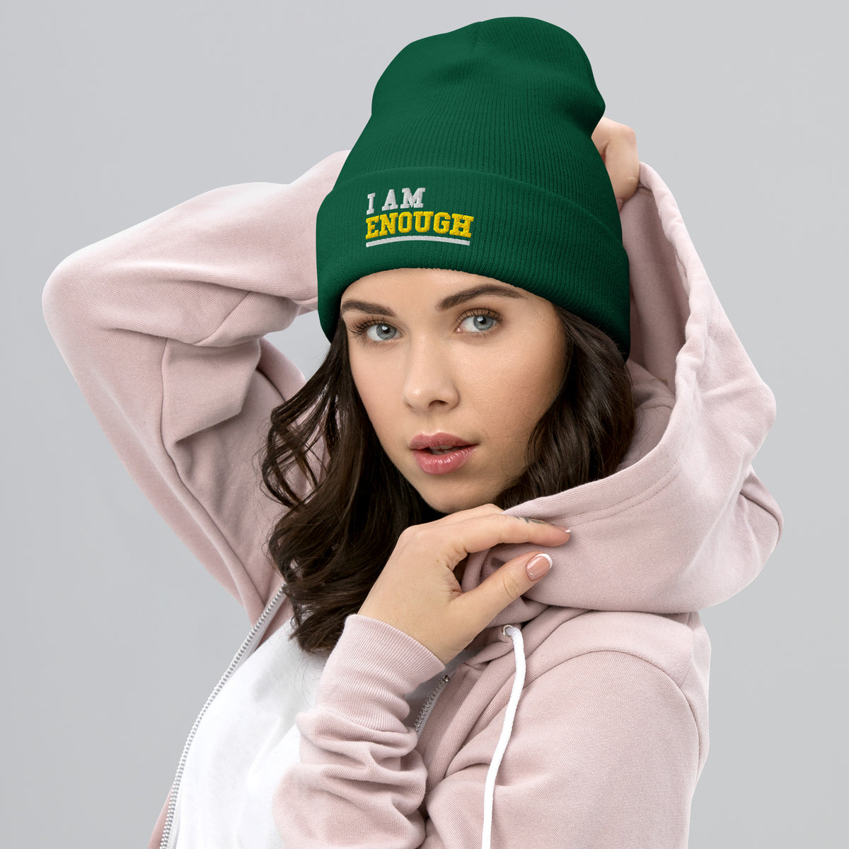 I AM ENOUGH STRONG Embroidered Self-Love Positivity Beanie Cap Hat | I Am Enough Collection