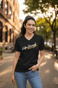 I AM ENOUGH Script V-Neck Mental Health T-Shirt for Women | I Am Enough Collection