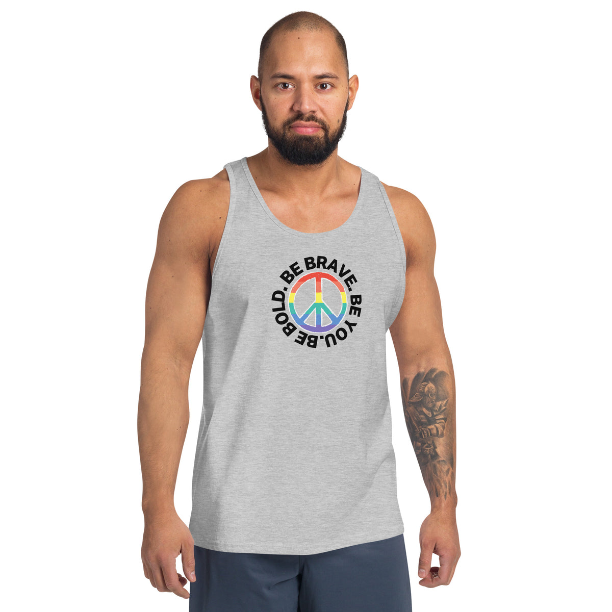 PEACE BE YOU with Peace Sign Motivational Graphic Message Tank for Men | I Am Enough Collection