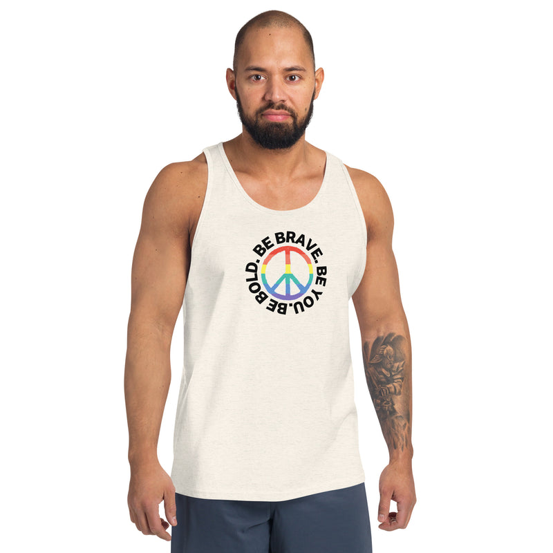 PEACE BE YOU with Peace Sign Motivational Graphic Message Tank for Men | I Am Enough Collection