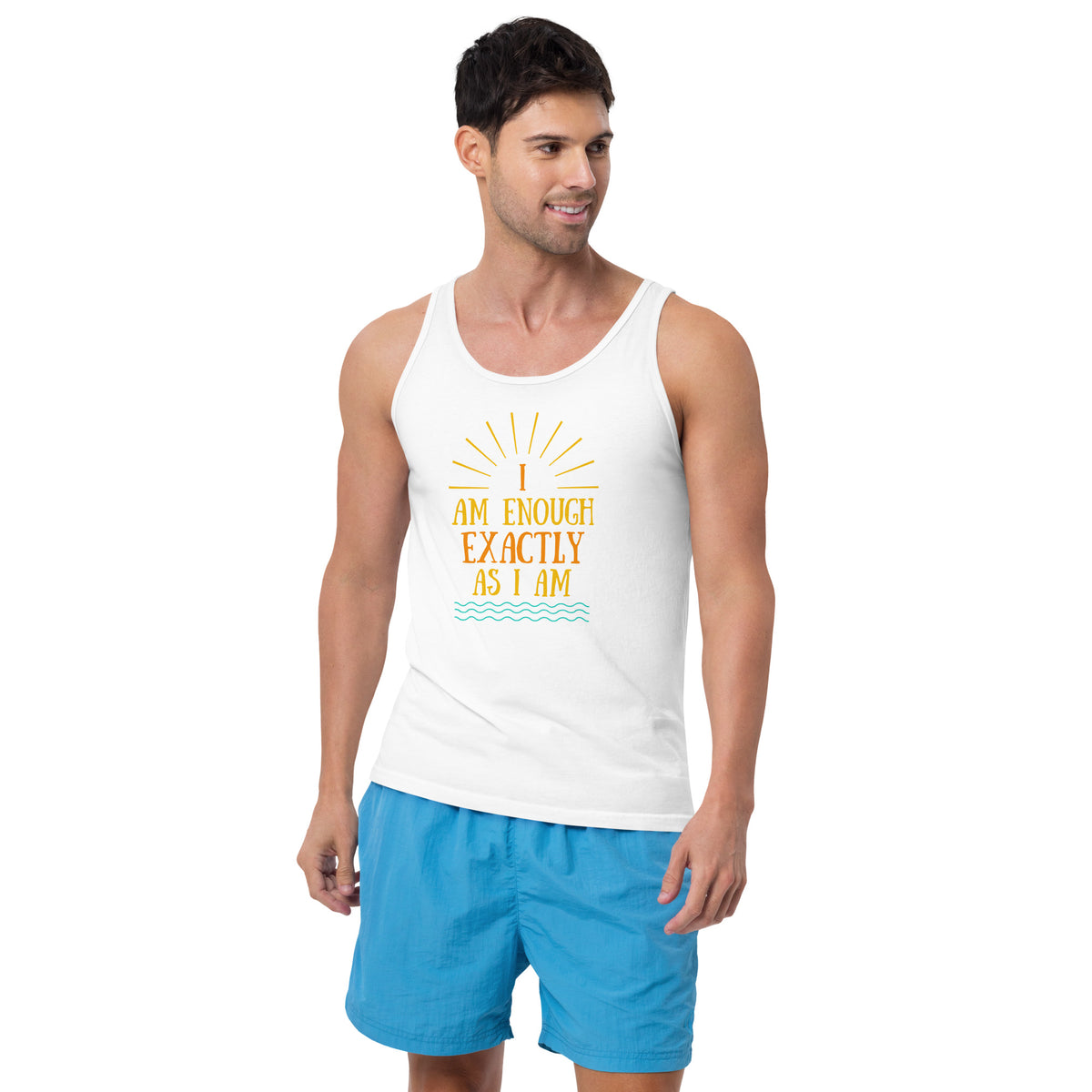 I AM ENOUGH VINTAGE Inspirational Graphic Positive Hip Tank Top for Men | I Am Enough Collection