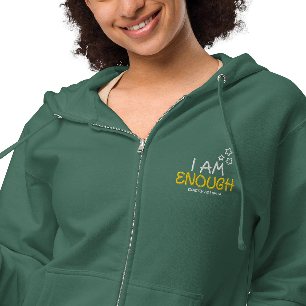 I AM ENOUGH STARS ZIPPER HOODIE - EMBROIDERED UNISEX | I Am Enough Collection