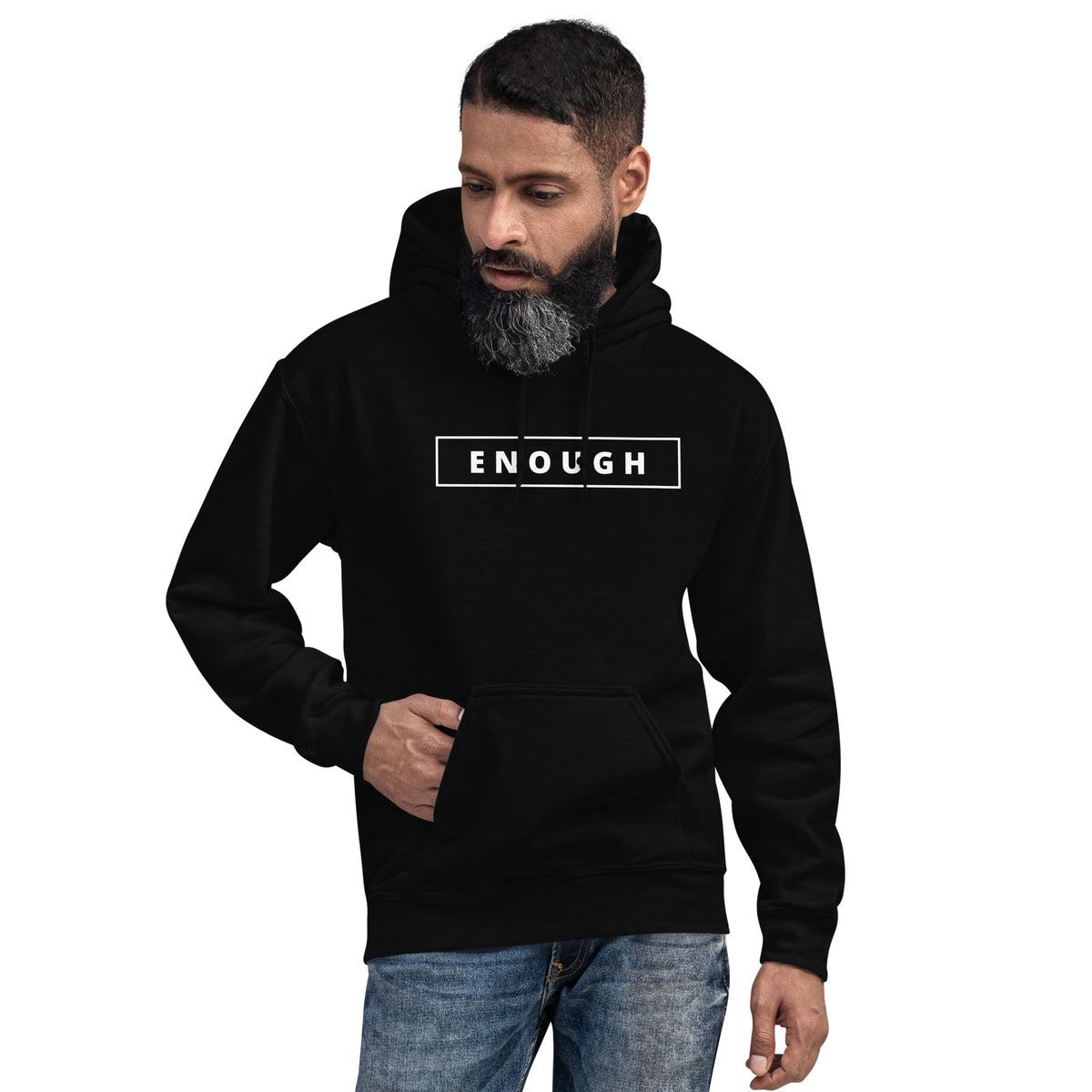 ENOUGH Positivity Motivational Mental Health Message Hoodie for Men | I Am Enough Collection