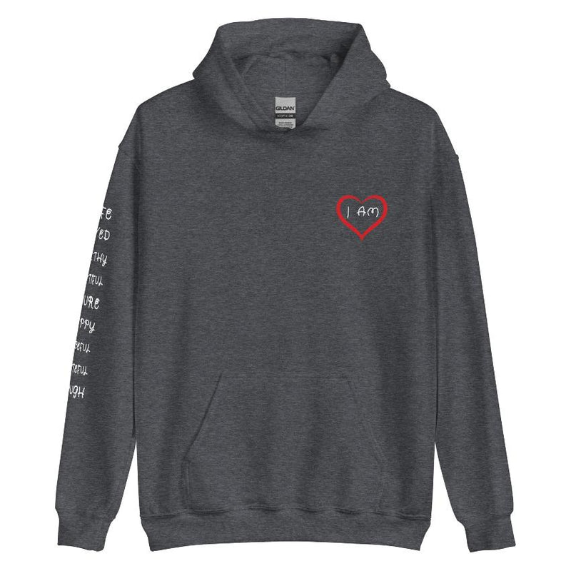 I AM HEART - Affirmation on Sleeve Hoodie for Men | I Am Enough Collection