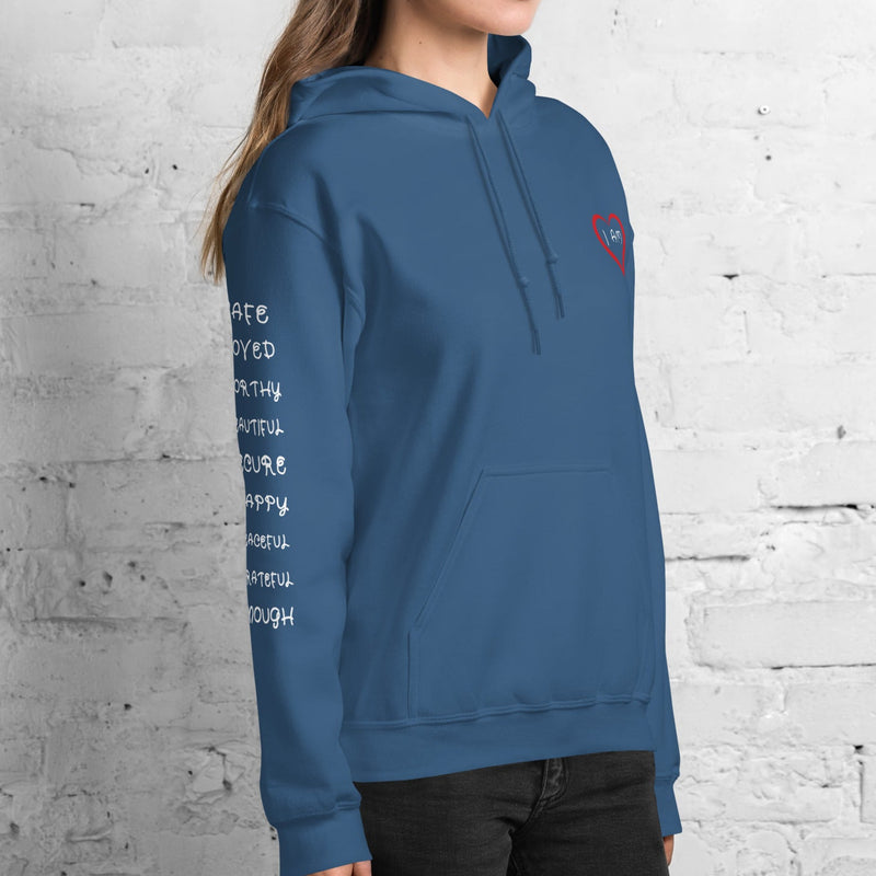 I AM HEART Self-Love Inspired Hoodie BEST SELLER Affirmations Right Sleeve for Women | I Am Enough Collection