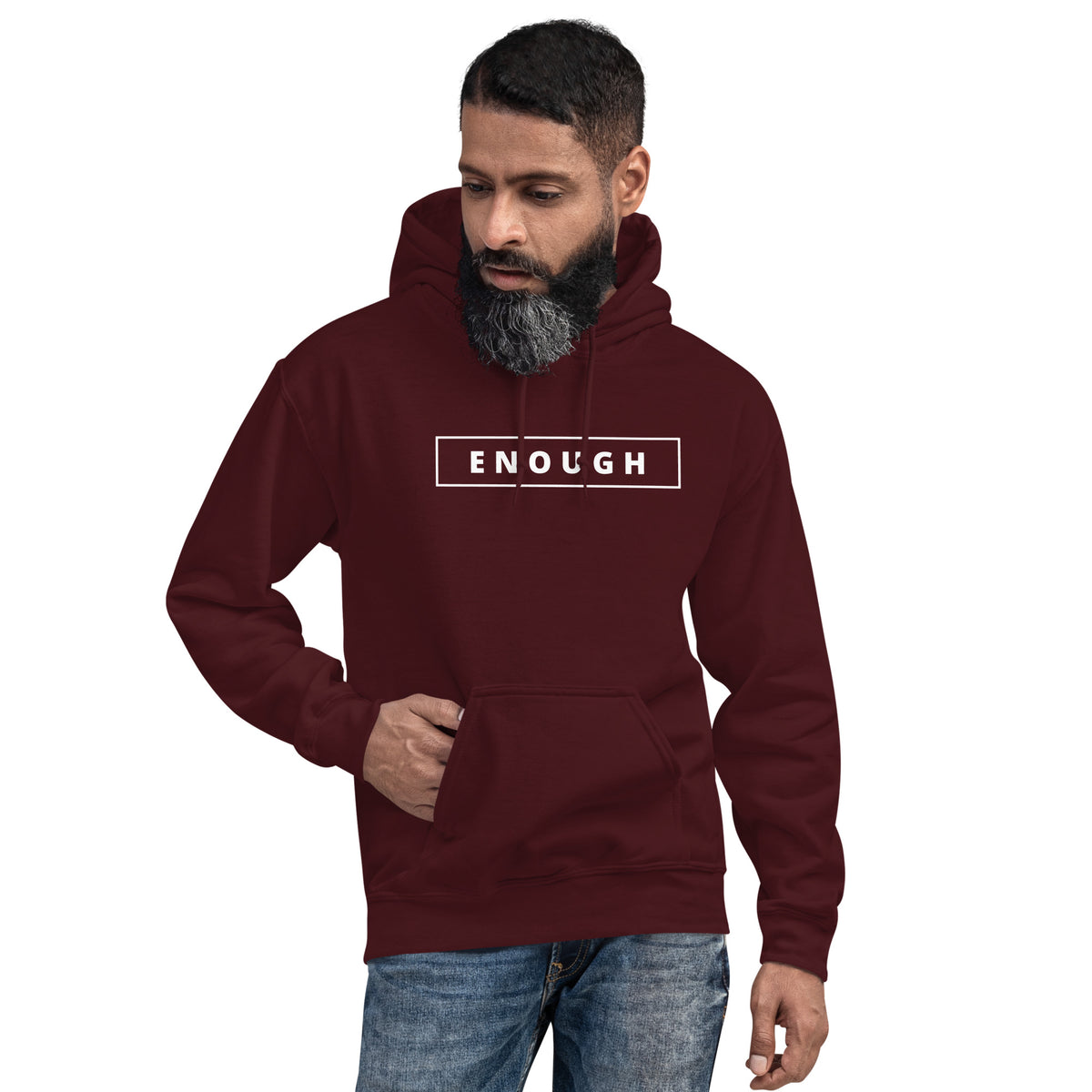 ENOUGH Positivity Motivational Mental Health Message Hoodie for Men | I Am Enough Collection