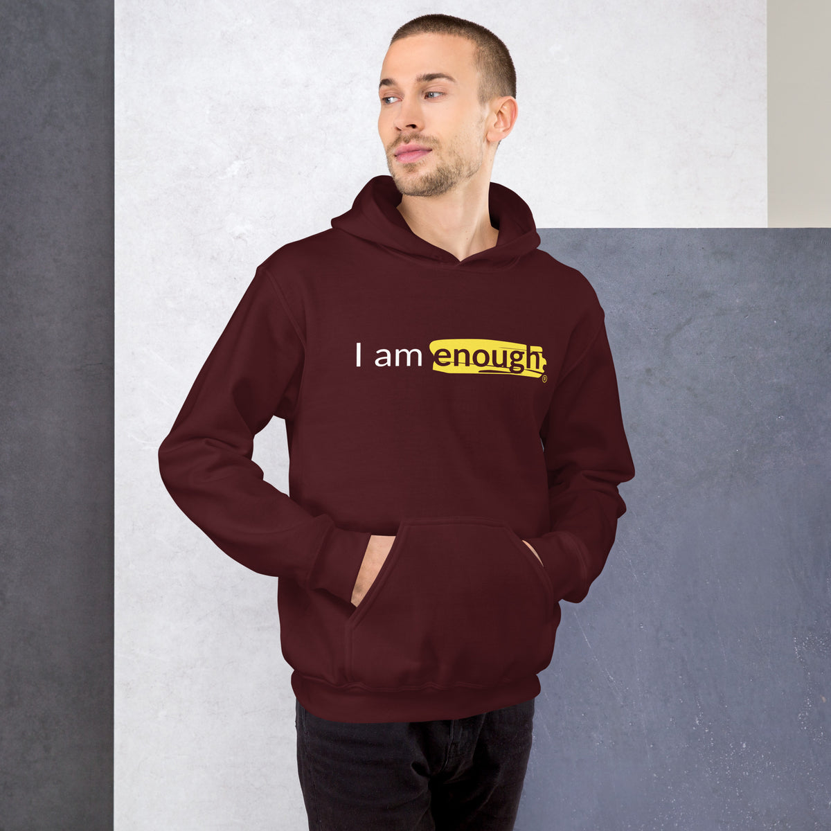 I AM ENOUGH ORIGINAL Inspirational Mental Health Message Hoodie Men | I Am Enough Collection