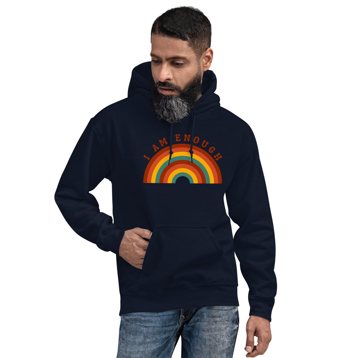 I AM ENOUGH RAINBOW Positive Message Custom Graphic Hoodie for Men | I Am Enough Collection