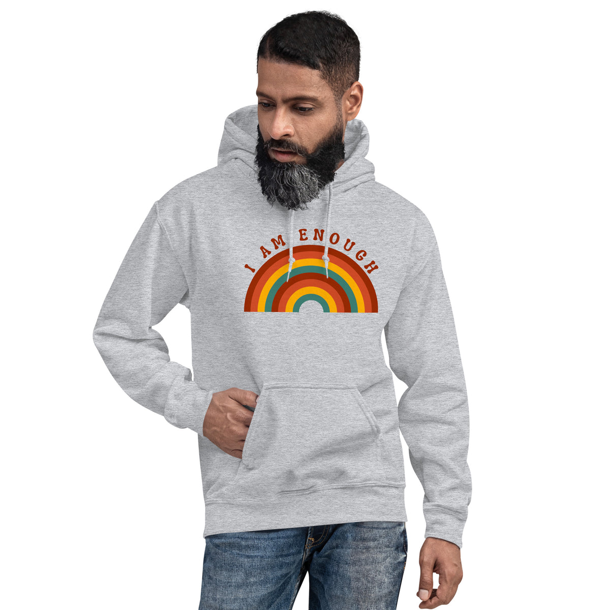 I AM ENOUGH RAINBOW Positive Message Custom Graphic Hoodie for Men | I Am Enough Collection