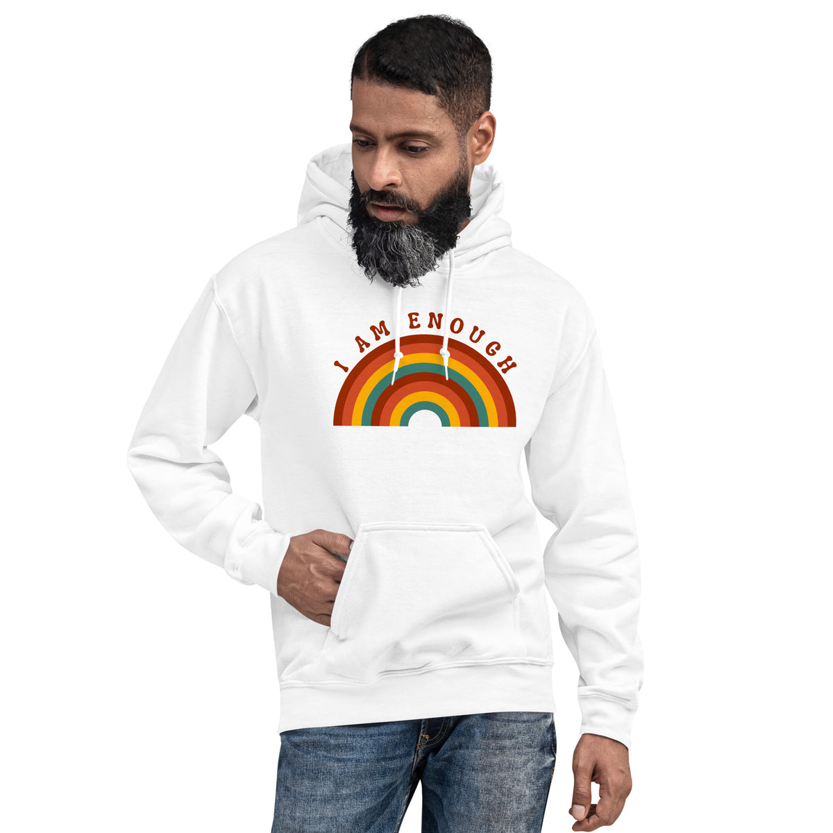 I AM ENOUGH RAINBOW Positive Message Custom Graphic Hoodie for Men | I Am Enough Collection