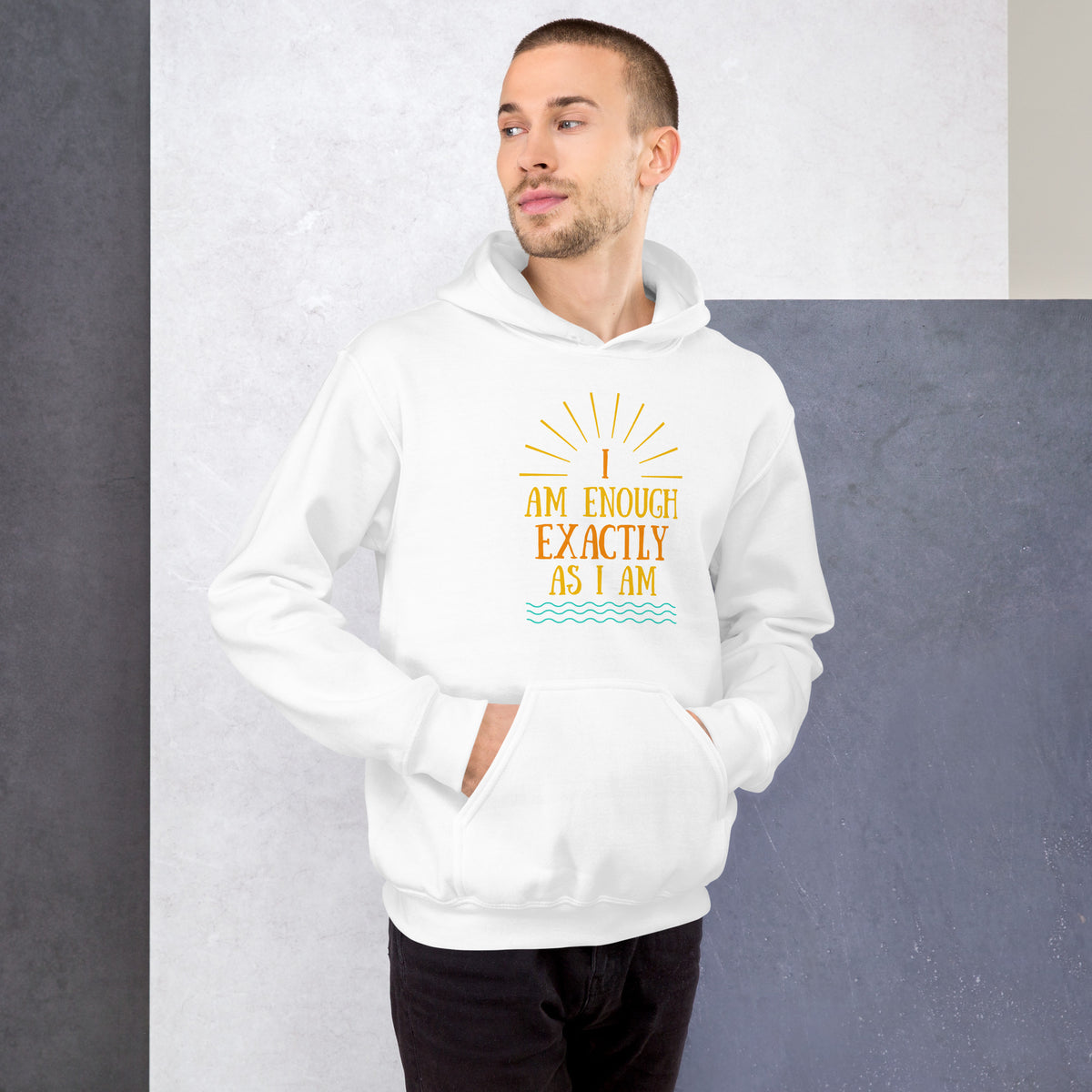 I AM ENOUGH EXACTLY AS I AM Vintage Mental Health Motivational Hoodie for Men | I Am Enough Collection