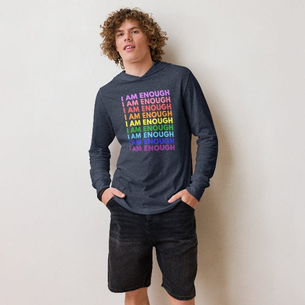 I AM ENOUGH with Pride Hooded Long-Sleeve Men's Tee | I Am Enough Collection