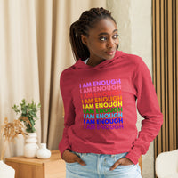 I AM ENOUGH with PRIDE Motivational Long-Sleeve Hooded Tee for Women | I Am Enough Collection