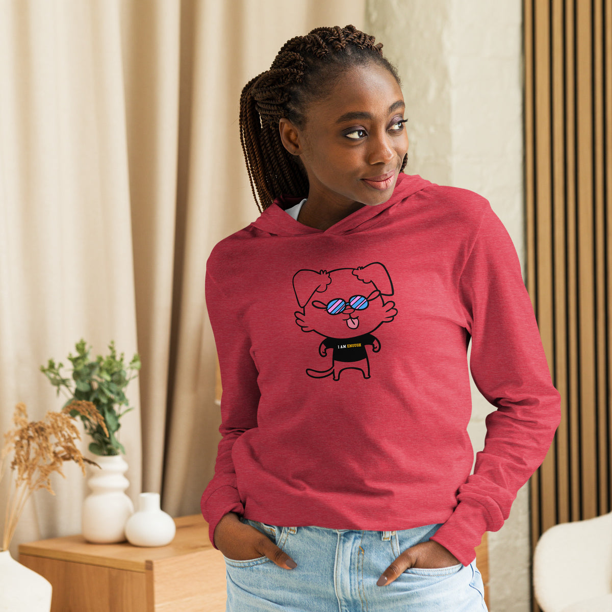 NOT THE LITTLE GUY I Am Enough Mascot Long Sleeve Unisex Hooded Tee | I Am Enough Collection