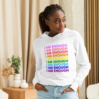 I AM ENOUGH with PRIDE Motivational Long-Sleeve Hooded Tee for Women | I Am Enough Collection