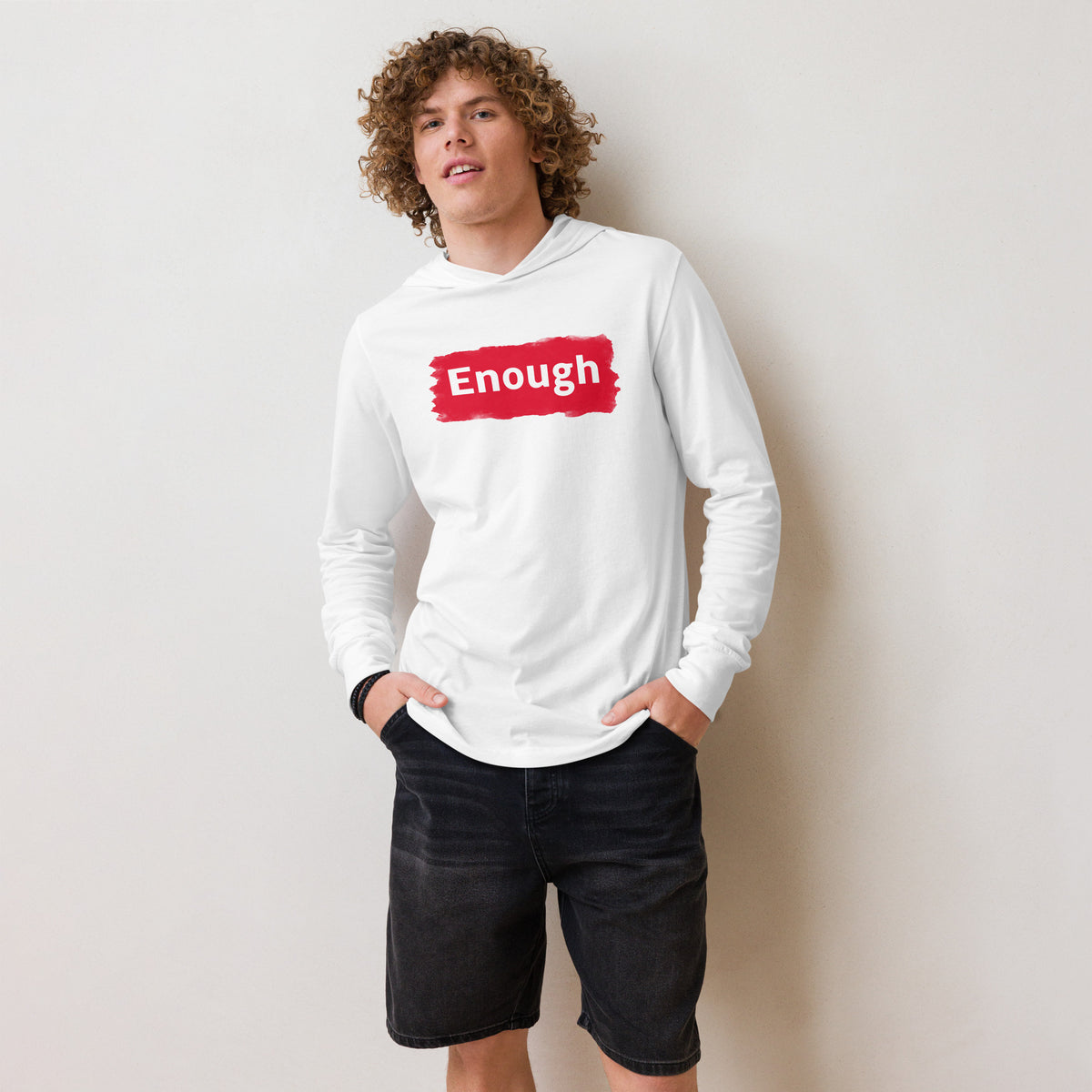 EDGY ENOUGH Positive Mental Health Self-Love Hooded Long-Sleeve Tee | I Am Enough Collection