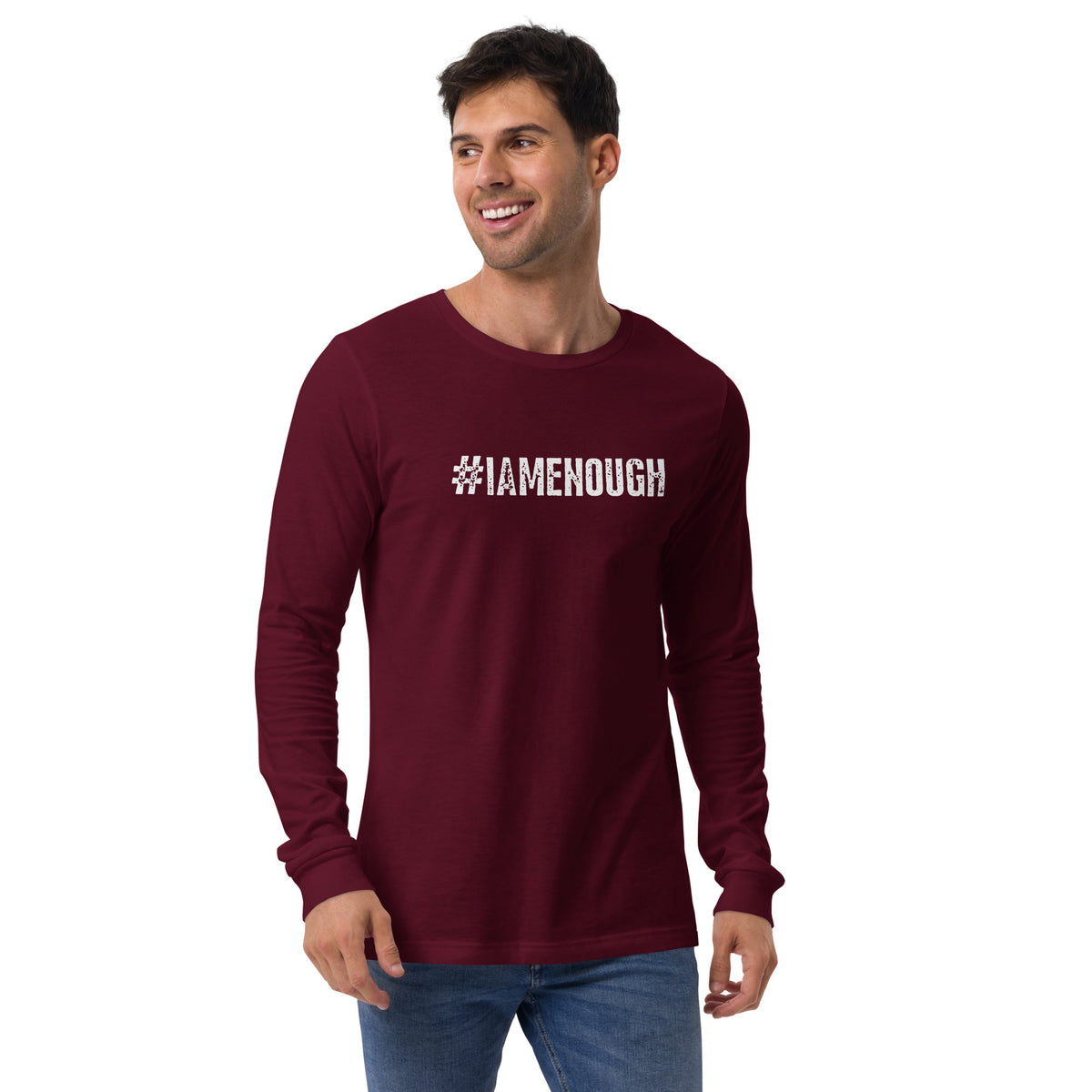 #IAMENOUGH Mental Health Inspirational Long Sleeve Tee for Men | I Am Enough Collection