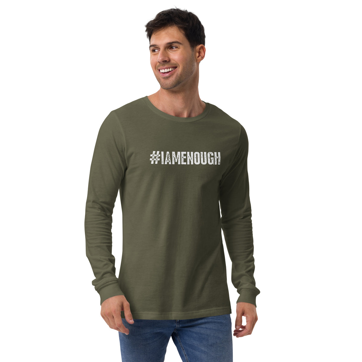 #IAMENOUGH Mental Health Inspirational Long Sleeve Tee for Men | I Am Enough Collection