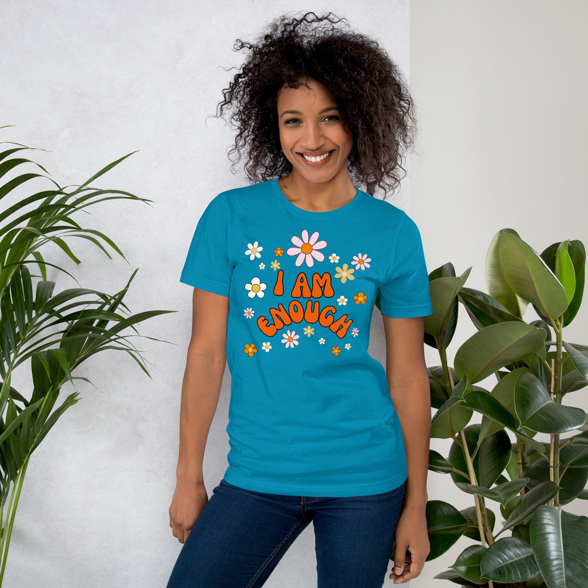 I AM ENOUGH Flower Power Inspirational Affirmation T-Shirt for Women | I Am Enough Collection