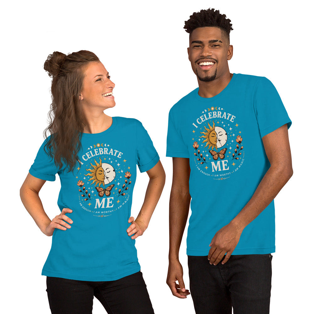 I CELEBRATE ME Unisex T-Shirt by I Am Enough | I Am Enough Collection