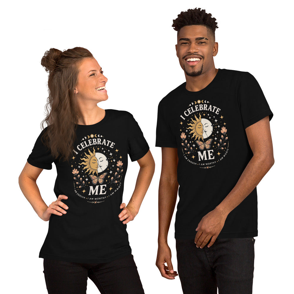 I CELEBRATE ME Unisex T-Shirt by I Am Enough | I Am Enough Collection