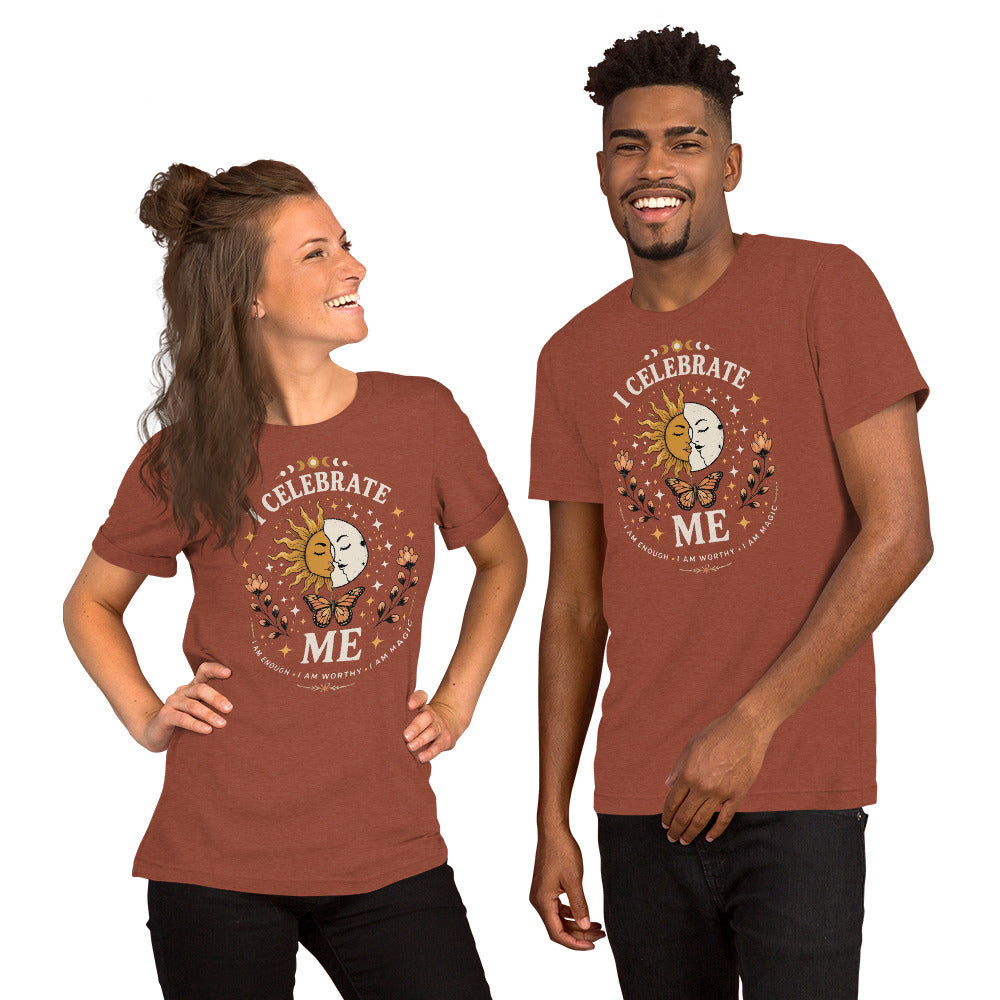 I CELEBRATE ME Unisex T-Shirt by I Am Enough | I Am Enough Collection