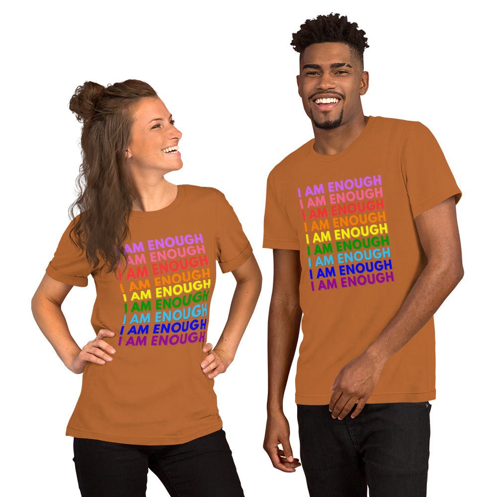 I AM ENOUGH with Pride Tee - Inspirational Motivational Self Love Custom | I Am Enough Collection