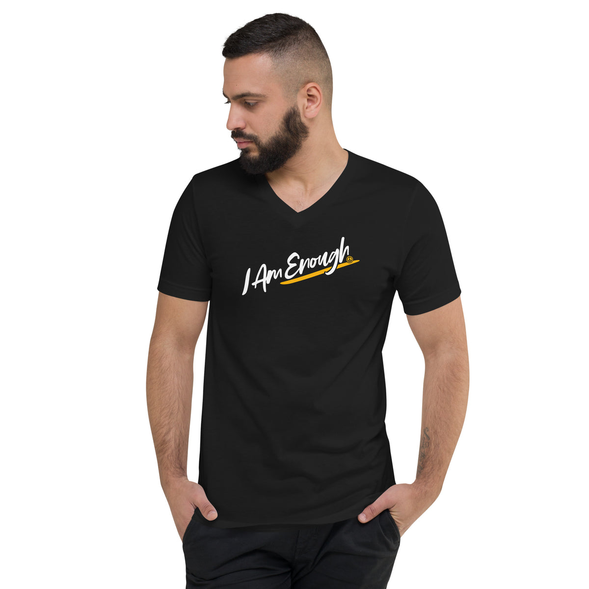 I AM ENOUGH SCRIPT V-NECK Inspirational Mental Health T-Shirt for Men | I Am Enough Collection