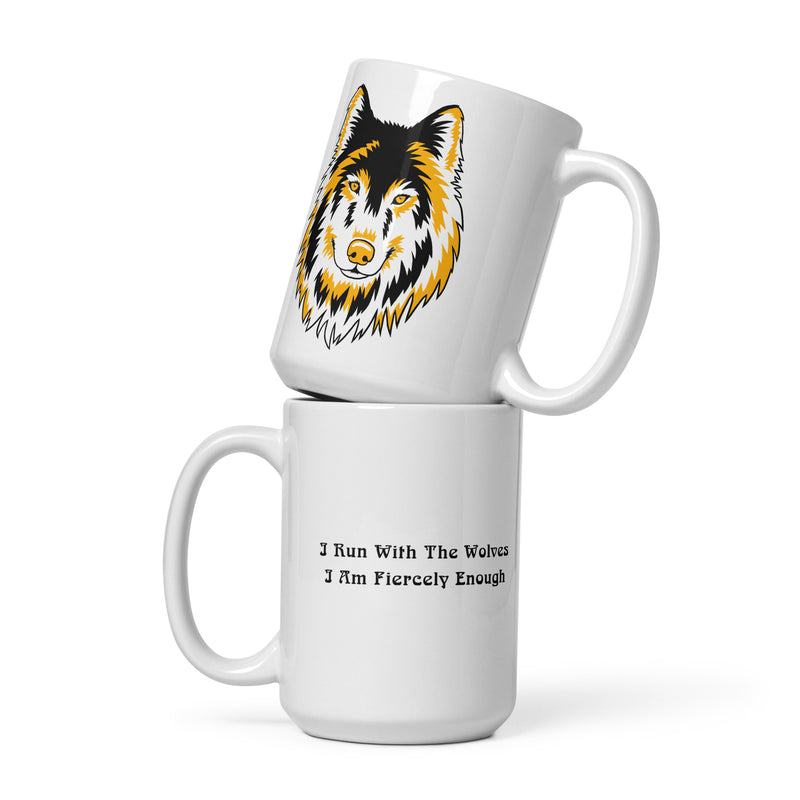 STRONG WOLF I AM FIERCELY ENOUGH Inspirational 15oz Large Mug | I Am Enough Collection