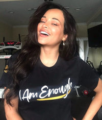 I AM ENOUGH SCRIPT - T-Shirt with Peace Sign on the Sleeve for Women | I Am Enough Collection