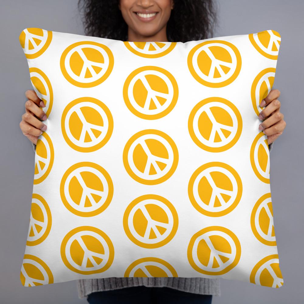 Woman holding a square I AM ENOUGH PEACE SIGN PILLOW - Double Sided