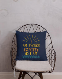 I AM ENOUGH VINTAGE AFFIRMATION PILLOW in wire chair with white padding
