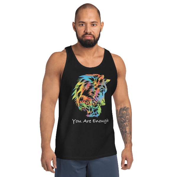 YOU ARE ENOUGH WOLF with BABY WOLF - Graphic Positivity Tank for Men | I Am Enough Collection