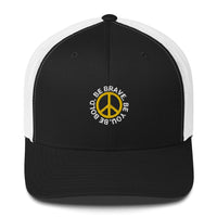 White with black front BE BOLD BRAVE YOU - Inspirational Custom Embroidered Trucker Hat with peace sign