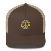 Khaki with brown front BE BOLD BRAVE YOU - Inspirational Custom Embroidered Trucker Hat with peace sign