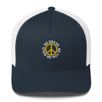 White with navy front BE BOLD BRAVE YOU - Inspirational Custom Embroidered Trucker Hat with peace sign