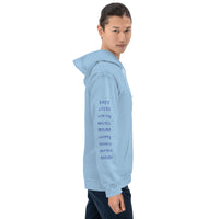 Young hip man wearing a light blue I AM ENOUGH HEART - Affirmation Hoodie for Men