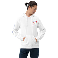 Hip young man wearing a white I AM ENOUGH HEART - Affirmation Hoodie for Men